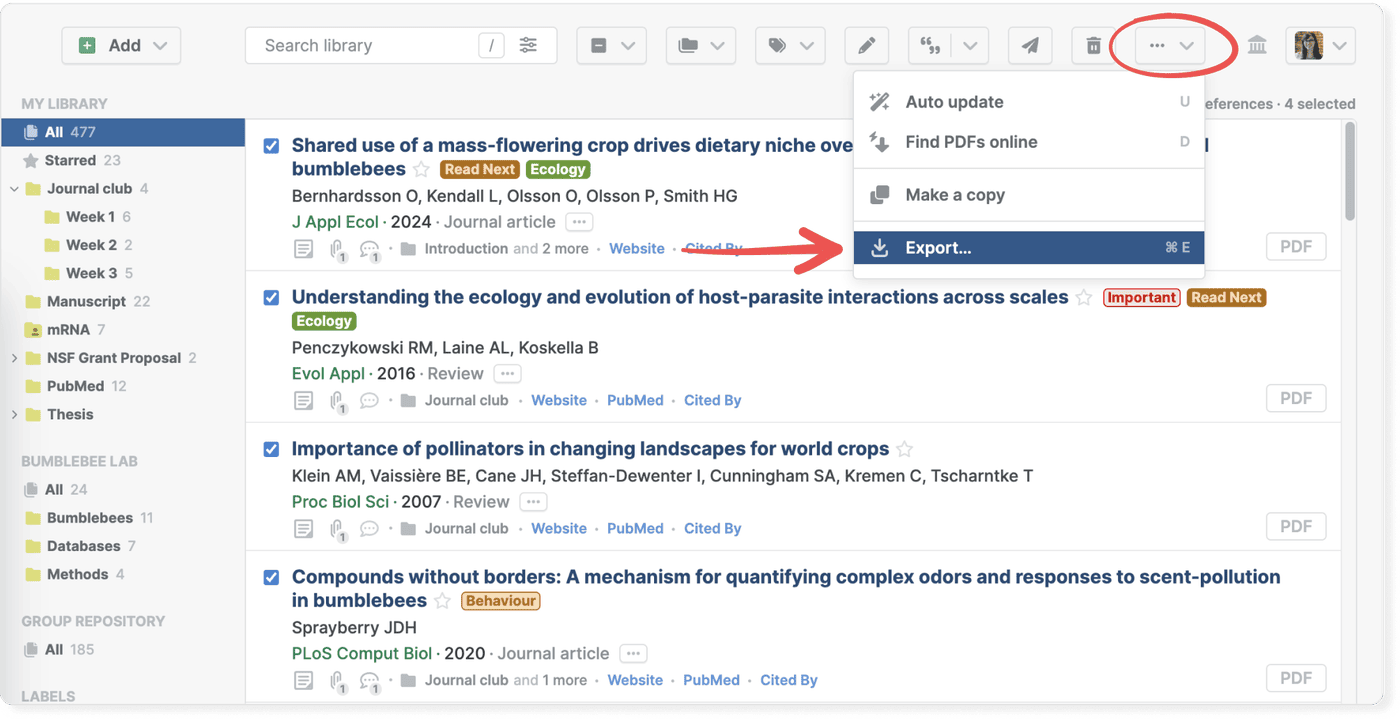 Export references from Paperpile